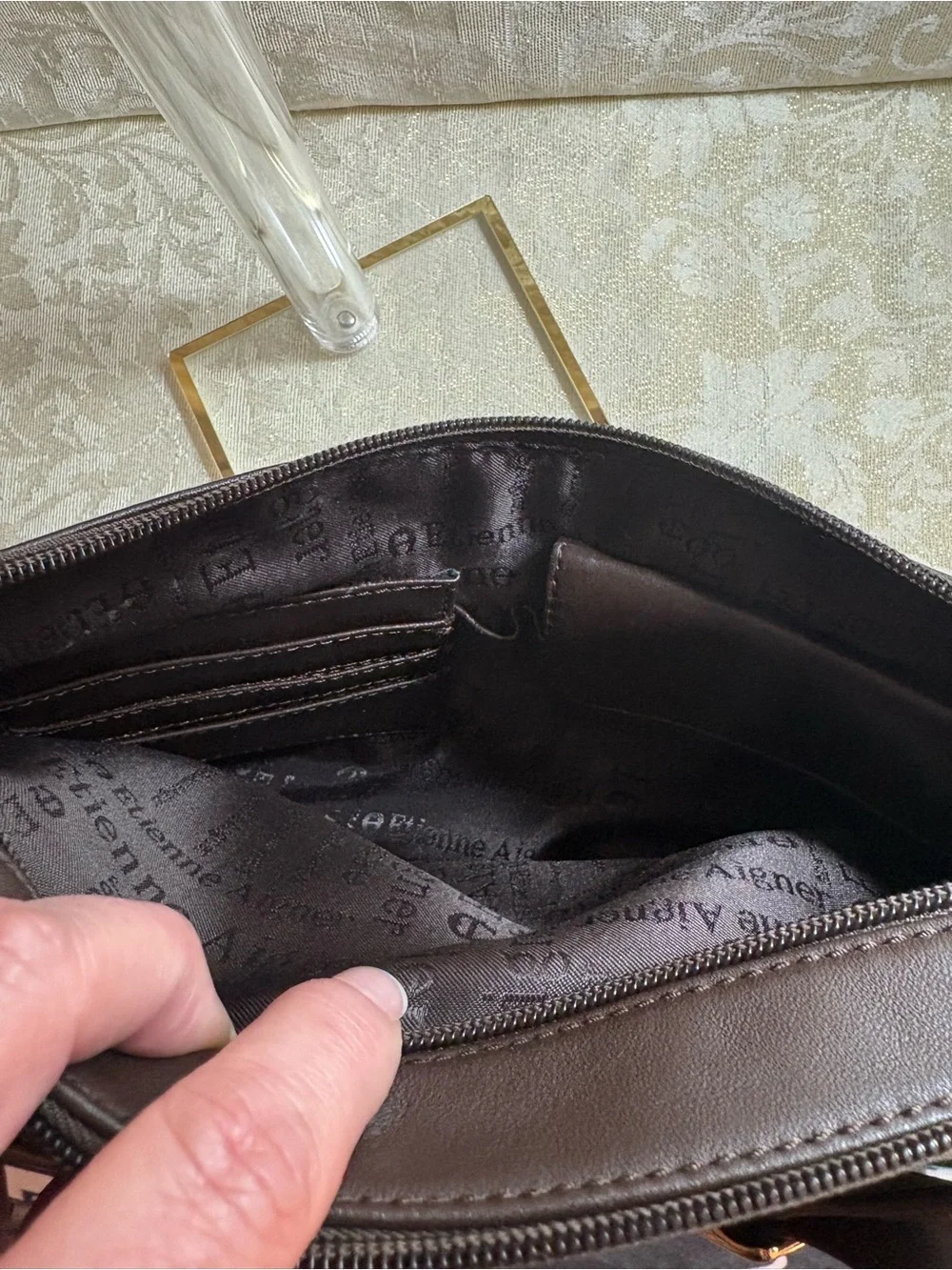 Etienne Aigner Brown Leather Shoulder Bag with Gold Hardware